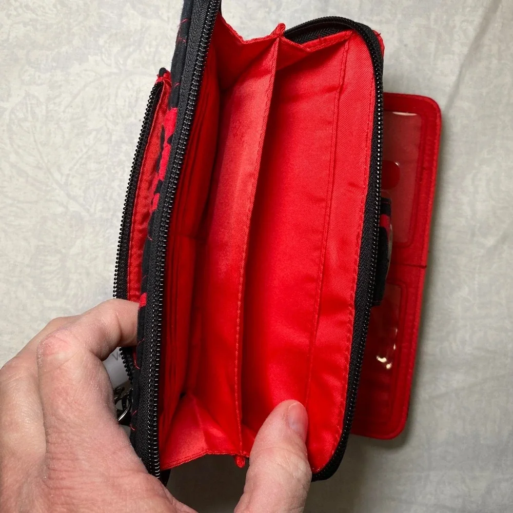 Vera Bradley Turnlock Wallet Silhouette Floral Red Black Quilted Retired - Picture 3 of 5